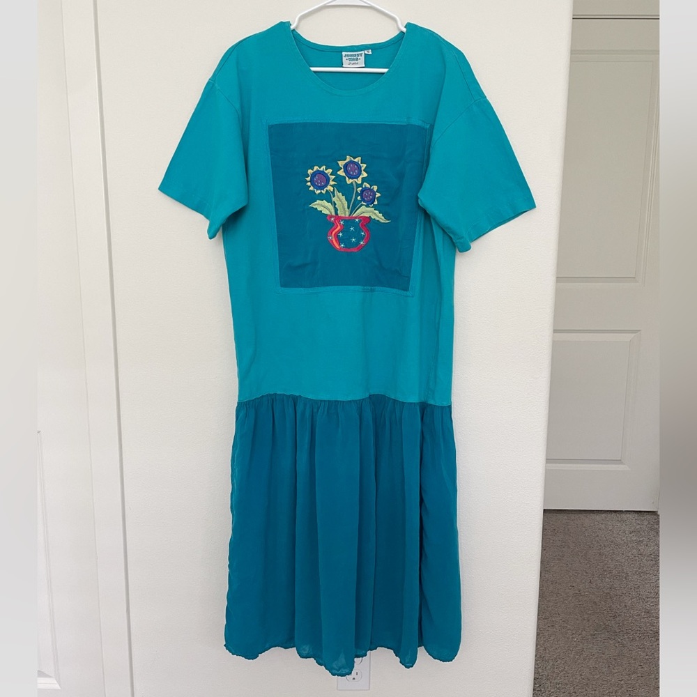 Johnny Was Cottage Embroidered Oversized T-shirt Dress Vintage Size Small